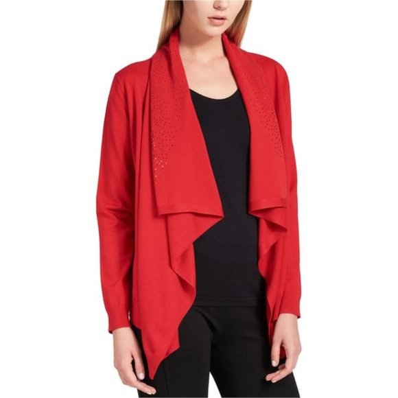 DKNY Red Open Front Sweater with Sequins - Picture 1 of 9